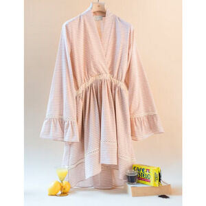 ARJE The Devon Striped Cotton Dress In Pink sz S $845 Rust and Natural Stripes